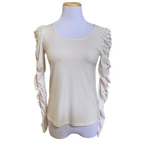 CeCe Ivory Glitter Ruche Sleeve Top XS